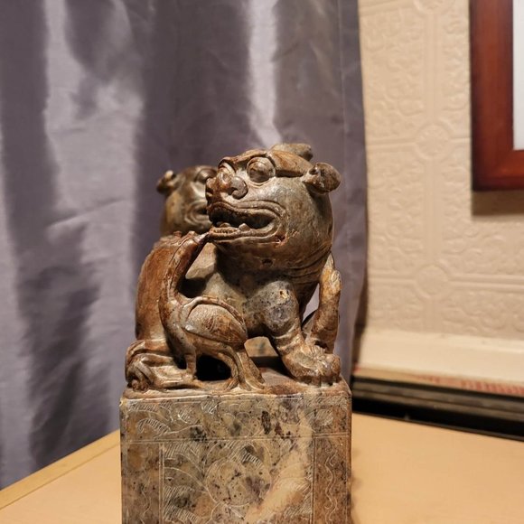 Beautiful & rare Marble carved Foo Dog Bookends Extremely old and very detailed - Picture 3 of 9